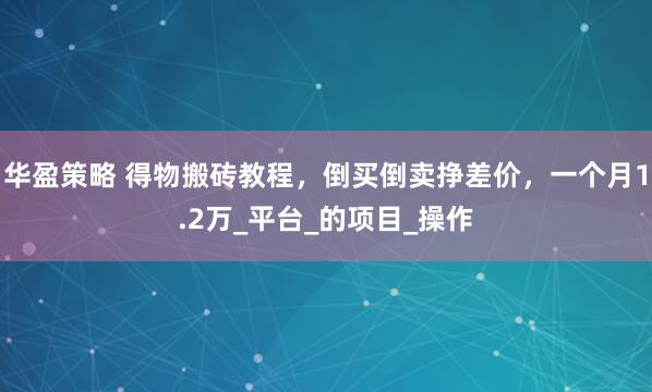 华盈策略 得物搬砖教程，倒买倒卖挣差价，一个月1.2万_平台_的项目_操作